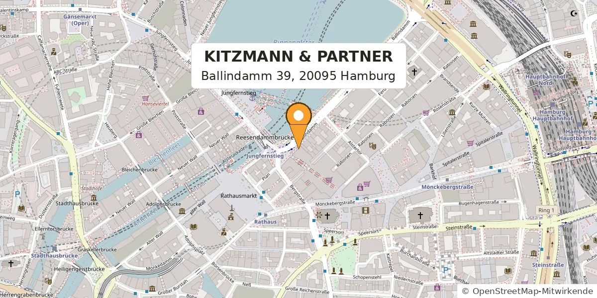 Lageplan KITZMANN & PARTNER Rechtsanwälte, Ballindamm 39, Hamburg